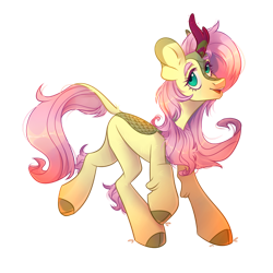 Size: 1000x1000 | Tagged: safe, artist:k0potb, fluttershy, kirin, original species, collaboration:bestiary of fluttershy, g4, cloven hooves, collaboration, female, kirin fluttershy, kirin-ified, simple background, solo, species swap, transparent background