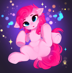 Size: 3766x3783 | Tagged: safe, artist:empress-twilight, pinkie pie, earth pony, pony, g4, :p, balloonbutt, belly, belly button, butt, cheek fluff, chest fluff, commission, cute, diapinkes, dock, ear fluff, featureless crotch, female, looking at you, mare, plot, smiling, smiling at you, solo, sparkles, spread legs, spreading, tail, tongue out, underhoof, ych result