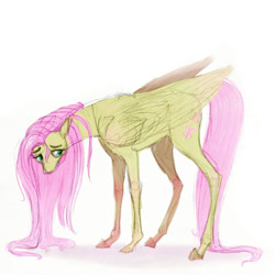 Size: 1700x1700 | Tagged: safe, artist:eugenchen, fluttershy, pegasus, pony, g4, female, floppy ears, folded wings, looking away, looking down, mare, sad, solo, wings