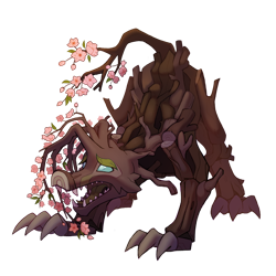 Size: 1000x1000 | Tagged: safe, artist:dorkmark, artist:taneysha, fluttershy, timber wolf, collaboration:bestiary of fluttershy, g4, cherry blossoms, collaboration, female, flower, flower blossom, simple background, solo, species swap, timber wolfified, transparent background