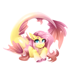 Size: 1000x991 | Tagged: safe, artist:buvanybu, fluttershy, merpony, pegasus, pony, seapony (g4), collaboration:bestiary of fluttershy, g4, blue eyes, blushing, chest fluff, cloven hooves, collaboration, cute, digital art, dorsal fin, eyelashes, female, fin, fin wings, fins, fish tail, looking at you, lying down, mare, pink mane, pink tail, seaponified, seapony fluttershy, shyabetes, simple background, smiling, smiling at you, solo, sparkles, species swap, tail, transparent background, unshorn fetlocks, wings