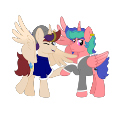 Size: 2303x2140 | Tagged: safe, artist:kosmiktym, oc, oc:covet-dawndrop, oc:stardew-serandite, alicorn, pony, clothes, horn, male, multiple characters, simple background, stallion, transparent background, wings