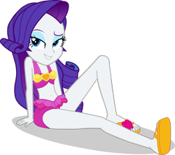 Size: 1467x1303 | Tagged: safe, alternate version, artist:dustinwatsongkx, rarity, human, equestria girls, g4, bare shoulders, belly, belly button, bikini, clothes, clothes swap, feet, female, midriff, one-piece swimsuit, pinkie pie swimsuit, sandals, simple background, sleeveless, solo, swimsuit, swimsuit swap, transparent background, vector