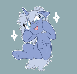 Size: 1082x1028 | Tagged: safe, artist:alleymutt, oc, oc:misty mourn, unicorn, blind, horn, messy mane, neet, silly