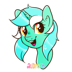 Size: 2100x2100 | Tagged: safe, artist:audreen, lyra heartstrings, pony, unicorn, g4, black outlines, bust, horn, portrait, simple background, smiling, solo, white background