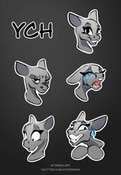 Size: 1640x2360 | Tagged: safe, artist:stirren, angry, bust, commission, crying, emoji, gradient background, looking at you, portrait, smiling, solo, sticker, sticker pack, sticker set, surprised, worried, your character here