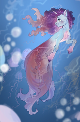 Size: 1694x2560 | Tagged: safe, artist:bug生物, idw, misty brightdawn, fish, jellyfish, merpony, sea pony, seapony (g4), unicorn, g5, my little pony: set your sail, spoiler:comic, spoiler:g5comic, beautiful, bubble, cloven hooves, coral, cover, cover art, crepuscular rays, curly mane, curly tail, cute, female, fish tail, flowing mane, flowing tail, freckles, happy, horn, jewelry, mare, necklace, ocean, open mouth, open smile, rebirth misty, scales, sea pony (g5), seaponified, seapony misty brightdawn, seaweed, smiling, species swap, sunlight, swimming, tail, underwater, unshorn fetlocks, water