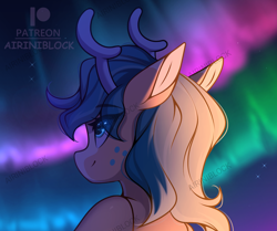 Size: 1704x1427 | Tagged: safe, artist:airiniblock, alice the reindeer, g4, aurora borealis, illustration, night, patreon, preview, sky, solo