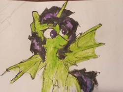 Size: 3637x2728 | Tagged: safe, artist:lamimaster, derpibooru exclusive, oc, oc only, oc:dolores, pony, bat wings, female, gift art, horn, mare, solo, traditional art, watercolor painting, wings