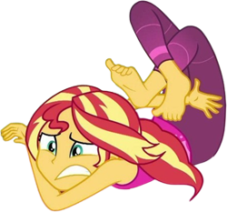 Size: 2699x2520 | Tagged: safe, edit, edited screencap, editor:mrtoonlover83, screencap, sunset shimmer, human, equestria girls, g4, background removed, clothes, feet, female, pants, simple background, solo, transparent background, uncomfortable, yoga, yoga pants