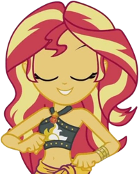 Size: 2011x2520 | Tagged: safe, edit, edited screencap, editor:mrtoonlover83, screencap, sunset shimmer, human, equestria girls, g4, background removed, bare shoulders, belly, belly button, clothes, eyes closed, female, geode of empathy, magical geodes, not a vector, sarong, simple background, sleeveless, solo, sunset shimmer swimsuit, sunset shimmer's beach shorts swimsuit, swimsuit, transparent background