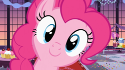 Size: 1920x1080 | Tagged: safe, screencap, pinkie pie, earth pony, pony, g4, my little pony: friendship is magic, season 2, sweet and elite, balloon, confetti, female, looking at you, mare, pillarboxing, present, smiling, solo