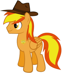 Size: 1480x1720 | Tagged: safe, artist:rogan140, oc, oc only, oc:firey ratchet, pegasus, g4, badge, detective, fedora, hat, male, simple background, solo, stallion, transparent background