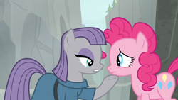 Size: 1920x1080 | Tagged: safe, screencap, maud pie, pinkie pie, earth pony, pony, g4, my little pony: friendship is magic, rock solid friendship, duo, duo female, female, outdoors, siblings, sisters