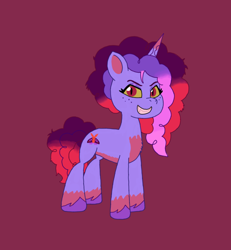 Size: 1064x1152 | Tagged: safe, artist:shucku, misty brightdawn, oc, oc:bisty, pony, unicorn, g5, colored sclera, evil, horn, purple background, simple background, solo, tell your tale accurate, trace