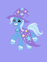 Size: 1080x1440 | Tagged: safe, artist:shucku, trixie, pony, unicorn, g4, g5, base used, blue background, cape, clothes, female, g4 to g5, generation leap, hat, horn, mare, simple background, solo, trixie's cape, trixie's hat