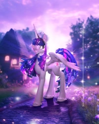 Size: 1080x1350 | Tagged: safe, part of a set, twilight sparkle, alicorn, pony, g4, official, backlighting, cloud, concave belly, ethereal mane, ethereal tail, kwistal plus, long legs, long mane, long tail, mighty jaxx, older, older twilight, older twilight sparkle (alicorn), outdoors, partially open wings, princess twilight 2.0, sky, slender, standing, tail, tall, thin, toy, tree, twilight sparkle (alicorn), unshorn fetlocks, wings