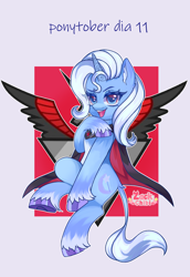 Size: 1984x2880 | Tagged: safe, artist:zackchibi, trixie, classical unicorn, pony, unicorn, g4, alicorn amulet, cloven hooves, female, high res, horn, leonine tail, mare, open mouth, open smile, ponytober, ponytober 2024, simple background, smiling, solo, unshorn fetlocks, white background