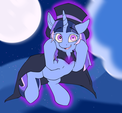 Size: 2560x2364 | Tagged: safe, artist:luxsimx, oc, oc only, oc:flawless sparklemoon, pony, unicorn, my little pony the movie: the death of twilight sparkle, cape, clothes, female, fusion, fusion:trixie, fusion:twilight sparkle, fusion:twixie, hat, horn, mare, moon, night, solo