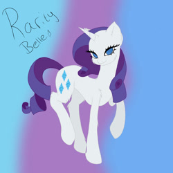 Size: 894x894 | Tagged: safe, artist:harriet0105, rarity, pony, unicorn, g4, concave belly, female, gradient background, horn, mare, slender, solo, standing on two hooves, thin