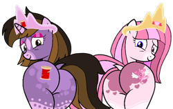 Size: 1084x685 | Tagged: safe, artist:muhammad yunus, oc, oc only, oc:annisa trihapsari, oc:princess kincade, earth pony, pony, annibutt, base used, butt, dock, duo, duo female, female, kincadebutt, looking at you, looking back, looking back at you, mare, plot, plot pair, sexy, simple background, tail, transparent background