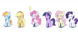 Size: 2134x1024 | Tagged: safe, artist:tieb5, applejack, fluttershy, pinkie pie, rainbow dash, rarity, twilight sparkle, alicorn, g4, bag, balloon, crown, jewelry, mane six, regalia, saddle bag, simple background, twilight sparkle (alicorn), white background