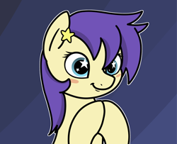 Size: 2048x1660 | Tagged: safe, artist:ewoudcponies, star dancer, earth pony, pony, g4, blush sticker, blushing, bust, ear piercing, earring, female, hooves together, jewelry, mare, outline, piercing, smiling, solo, starry eyes, white outline, wingding eyes