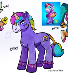 Size: 1080x1159 | Tagged: safe, artist:crystalsnowflakie, part of a set, pony, unicorn, berry, berry (brawl stars), brawl stars, brawler, crossover, food, horn, ice cream, male, ponified, stallion, supercell