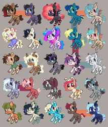 Size: 2600x3050 | Tagged: safe, artist:lionbun, oc, oc only, oc:apple dawn, oc:coco cream, oc:cyan blue, oc:cyber cavea, oc:dreamheart, oc:hazel pie, oc:junkers, oc:lightning frost, oc:lime night, oc:mellifera, oc:midnight gleam, oc:midnight spark, oc:novellis, oc:peach velvet, oc:rasp berry, oc:ribbon moon, oc:rogue solence, oc:screaming heart, oc:seafoam bay, oc:shallow tarn, oc:spring blossom, oc:wanda, oc:wild spark, oc:winter fall, oc:wish freckle, bat pony, earth pony, pegasus, unicorn, bat pony oc, chibi, earth pony oc, family, female, horn, male, mare, pegasus oc, relationships, stallion, unicorn oc