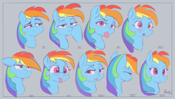 Size: 4038x2271 | Tagged: safe, artist:auroriia, rainbow dash, pegasus, pony, g4, :p, blushing, bored, bust, expressions, eyes closed, facial expressions, female, looking at you, mare, mlem, multeity, portrait, silly, solo, tongue out