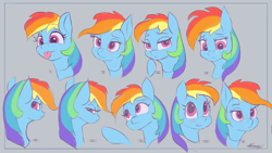 Size: 4038x2271 | Tagged: safe, artist:auroriia, rainbow dash, pegasus, pony, g4, :p, angry, blushing, bust, crying, expressions, facial expressions, female, high res, looking at you, looking back, looking back at you, mare, multeity, portrait, sad, solo, tongue out