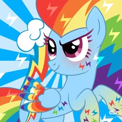 Size: 1080x1080 | Tagged: artist needed, safe, rainbow dash, g4, rainbow power, rainbow power-ified, solo, sunburst background