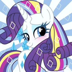 Size: 1080x1080 | Tagged: artist needed, safe, rarity, g4, rainbow power, rainbow power-ified, solo, sunburst background