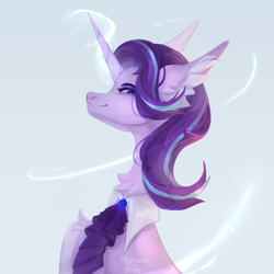 Size: 3000x3000 | Tagged: safe, artist:flightless birdie, starlight glimmer, pony, unicorn, g4, chest fluff, ear fluff, female, gray background, horn, magic, mare, slender, solo, thin