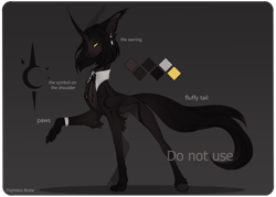 Size: 1024x732 | Tagged: safe, artist:flightless birdie, oc, oc only, pony, unicorn, adoptable, coat markings, collar, concave belly, curved horn, ear fluff, ear piercing, earring, female, gradient background, horn, jewelry, mare, paws, piercing, reference sheet, slender, solo, thin, unshorn fetlocks