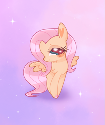 Size: 1141x1360 | Tagged: safe, artist:doodlesinky, fluttershy, pegasus, g4, abstract background, chibi, cute, female, full body, mare, shy, space, sparkles, stylized