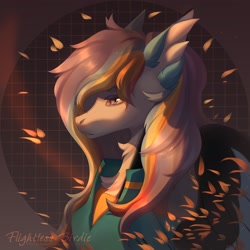 Size: 2560x2560 | Tagged: safe, artist:flightless birdie, oc, oc only, pegasus, pony, abstract background, bust, clothes, ear fluff, solo