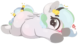 Size: 1092x615 | Tagged: safe, artist:rhythmpixel, oc, oc only, oc:river chime, pegasus, pony, bells, belly, blushing, chubby, female, heart, heart eyes, lying down, mare, simple background, solo, transparent background, wingding eyes