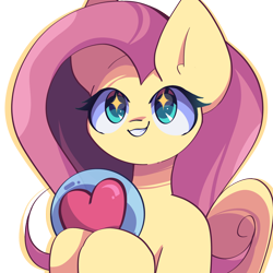 Size: 2300x2300 | Tagged: safe, artist:miryelis, fluttershy, pegasus, pony, g4, cute, female, heart, long hair, mare, shyabetes, simple background, smiling, solo, sparkles, sparkly eyes, sticker, transparent background, wingding eyes