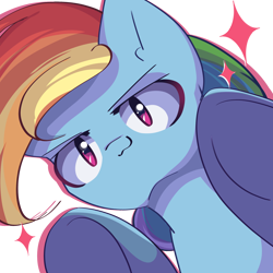 Size: 2300x2300 | Tagged: safe, artist:miryelis, rainbow dash, pegasus, pony, g4, female, hooves, looking at you, mare, simple background, smiling, solo, sparkles, sticker, transparent background