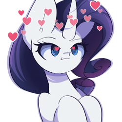 Size: 2300x2300 | Tagged: safe, artist:miryelis, rarity, pony, unicorn, g4, big ears, cute, female, floating heart, heart, heart eyes, horn, long hair, mare, simple background, smiling, solo, transparent background, wingding eyes