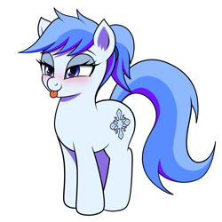 Size: 2000x2000 | Tagged: safe, artist:vomitvomiting, oc, oc only, oc:wynter wye, pony, :p, blushing, lidded eyes, ponytail, simple background, solo, tongue out, white background