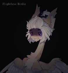 Size: 2391x2560 | Tagged: safe, artist:flightless birdie, oc, oc only, pegasus, pony, black background, chest fluff, crying, ear fluff, simple background, slender, solo, spread wings, thin, wings