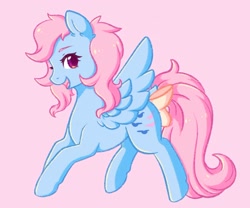 Size: 1548x1285 | Tagged: safe, artist:fluffymaiden, wind whistler, pegasus, pony, g1, bow, cute, female, mare, pink background, simple background, solo, tail, tail bow, whistlerbetes