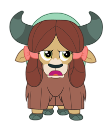 Size: 1750x2000 | Tagged: safe, artist:lnx1ynight16, yona, yak, g4, season 8, the hearth's warming club, angry, bow, braid, cloven hooves, hair bow, horns, looking at you, monkey swings, open mouth, simple background, solo, transparent background, unamused, vector, yona is not amused