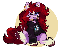 Size: 800x600 | Tagged: safe, artist:lastunicorn666, oc, oc only, oc:joe-hoars, earth pony, pony, artfight, clothes, female, gift art, hoodie, mare, mouth hold, pencil, solo