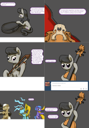 Size: 2562x3667 | Tagged: safe, artist:esuka, beauty brass, frederic horseshoepin, octavia melody, parish nandermane, pony, ask-canterlot-musicians, g4, cello, harp, musical instrument, piano, sousaphone, tuba