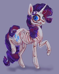 Size: 1628x2048 | Tagged: safe, artist:baccizoof, rarity, pony, unicorn, freeny's hidden dissectibles, g4, bone, dissectibles, female, horn, mare, purple background, simple background, skull, solo