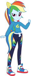 Size: 2048x5015 | Tagged: safe, artist:octosquish7260, rainbow dash, human, equestria girls, g4, clothes, converse, female, leggings, shoes, simple background, solo, standing, sweater, teenager, transparent background, wondercolt ears, wondercolts, wondercolts uniform