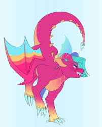 Size: 1836x2287 | Tagged: safe, artist:aztrial, blaize skysong, dragon, g5, dragoness, female, grin, light blue background, simple background, smiling, solo, unitober 2024